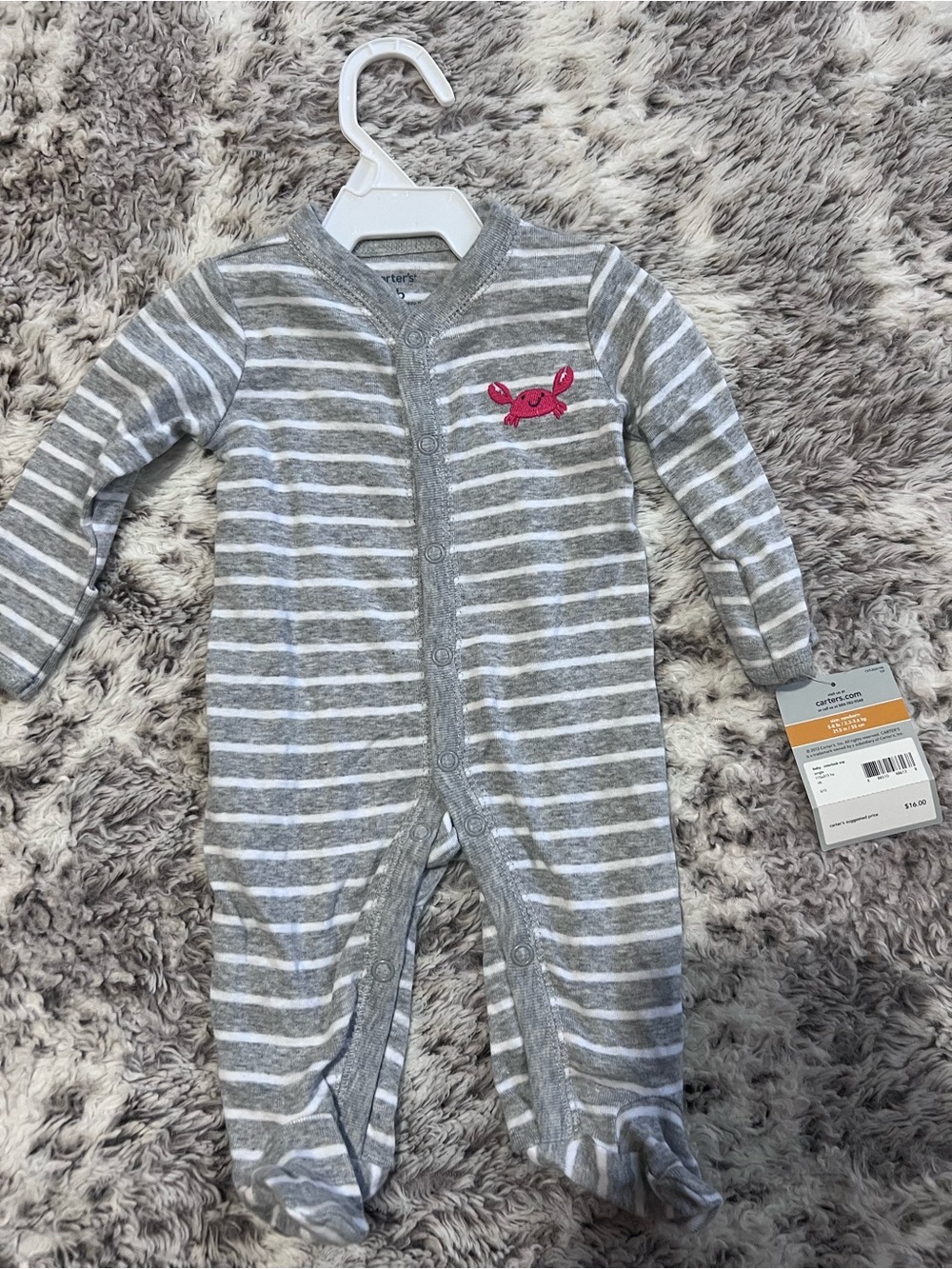 Carter’s Newborn Gray Striped Crab Footed Sleeper NWT